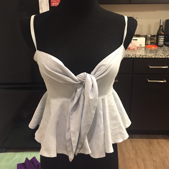 Blue and white seersucker crop top