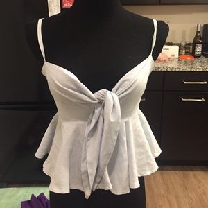 Blue and white seersucker crop top