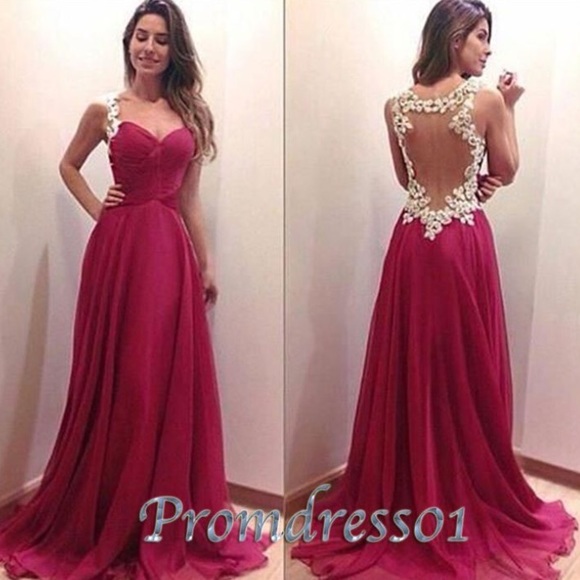 Berry color open back dress