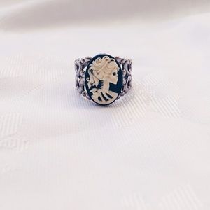 NEW Skeleton Cameo Silver Filigree Ring