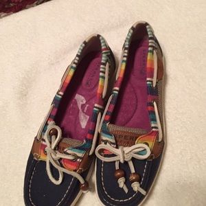 Size 5 1/2 navy and multi colored Sperry Top Sider