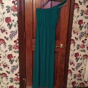 J Crew green one shoulder maxi dress XS