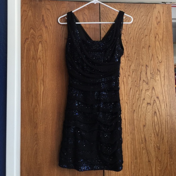 Express black dress with blue sequins underneath