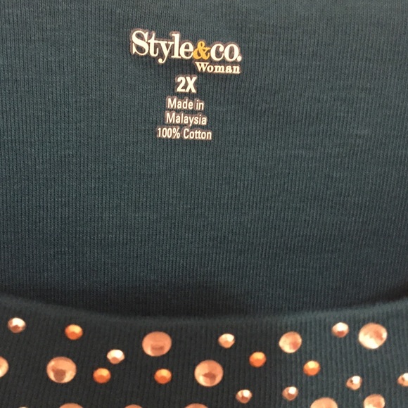 Bejeweled Neckline Knit Teal Party Top - Picture 3 of 3