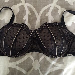DKNY black/tan lace Demi bra