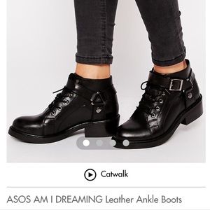 ASOS Black Leather Ankle Boots with boot strap
