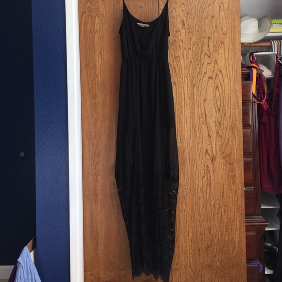 Black maxi dress with lace overlay