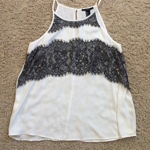 Forever 21 White and black lace spaghetti top - Picture 1 of 2