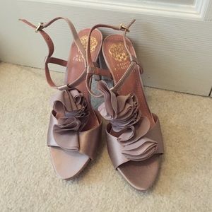 Vince Camuto Shoes - Blush Satin Ruffle Heels Vince Camuto Shoes - Blush Satin Ruffle Heels