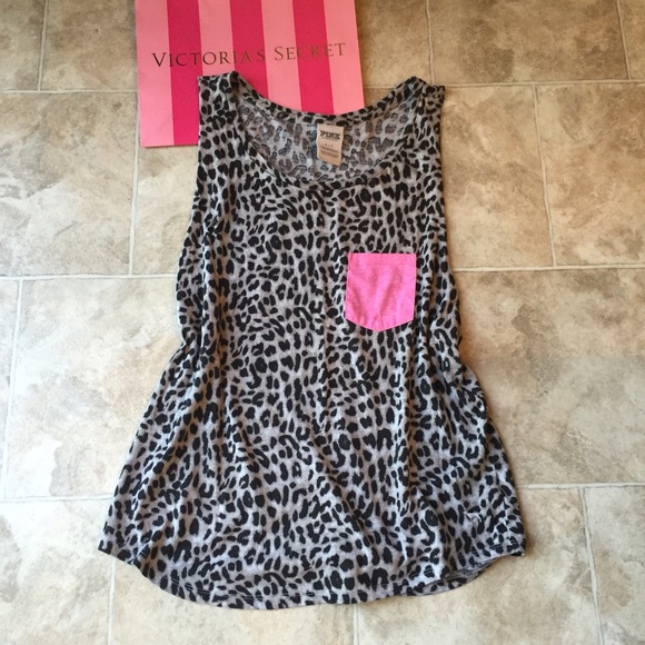 PINK Victoria's Secret Tops - • PINK • Leopard Print Muscle Shirt