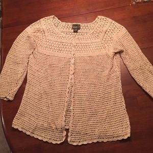 Open knit cardigan.