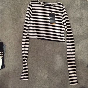 Zaras black and white stripe long sleeve crop top