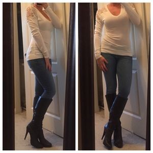 Bebe V neck sweater with lace detailing