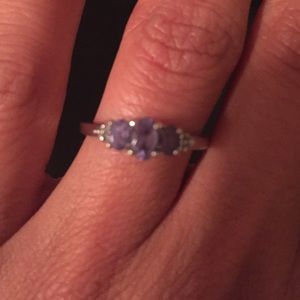 Amethyst ring 3 stones- 10k white gold. Size 5
