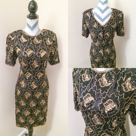 Black and Gold vintage sequin dress