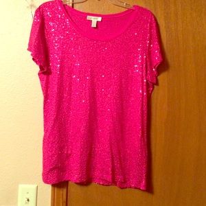 Cute solid pink sequin shirt