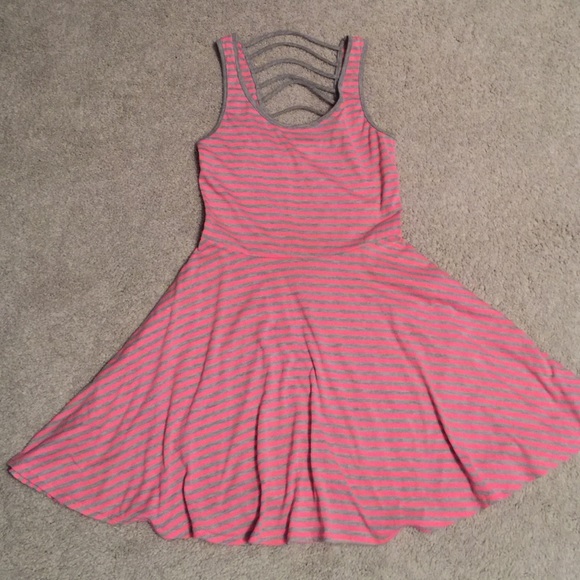 Coral and gray striped dress