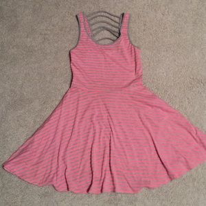 Coral and gray striped dress