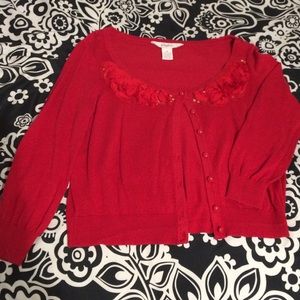 Candie's Red Short Sweater Cardigan w/ Flower
