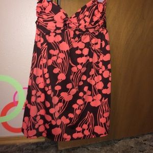 Strapless peach/ brown floral dress