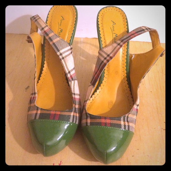 Green/Plaid Sling Back Shoes