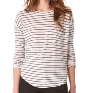 Vince Striped Pocket Tee Cream and Tan Sz. XS
