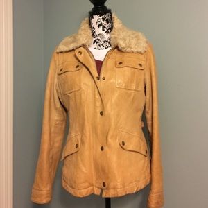 Banana Republic leather jacket w/ faux fur collar.