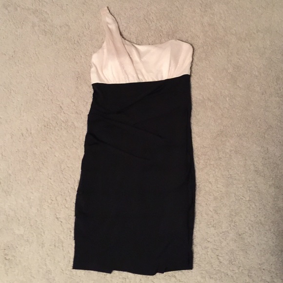 Cream, gold and black one shoulder dress