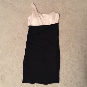 Cream, gold and black one shoulder dress