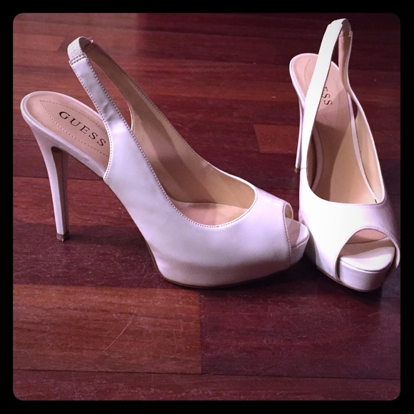 White guess patent platform wedding heels 9.5