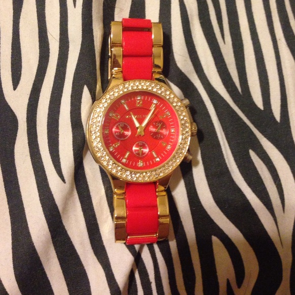 Red and Gold Jeweled Watch