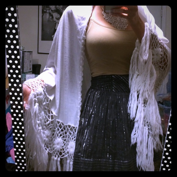 White Shawl Wrap with Crochet Edge