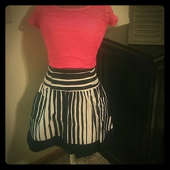 Black and white vertical stripe skirt