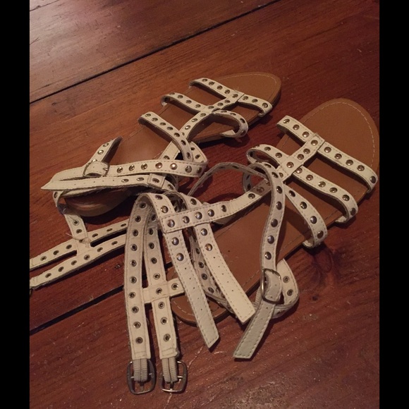 White studded gladiator sandals