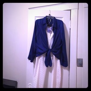 Sz Xl bag royal blue button up tie top.