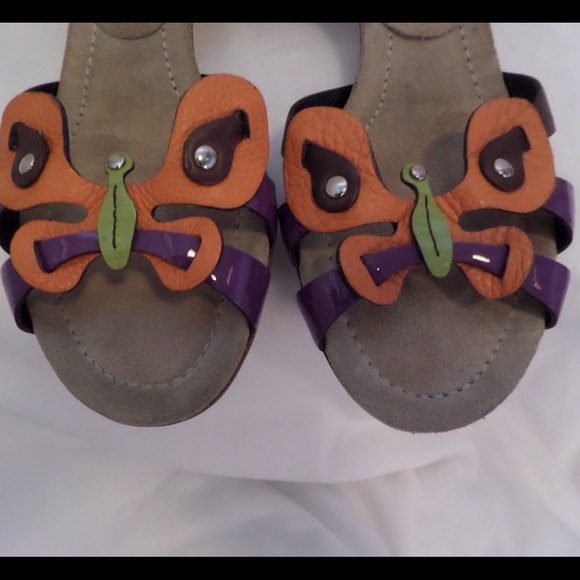 PRADA Orange Patent Leather Butterfly Sling Backs - Picture 3 of 4