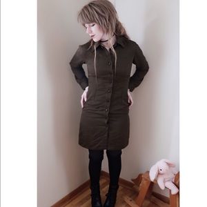 olive green corduroy button down shirt dress