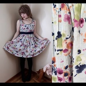 floral water colors vintage style swing dress