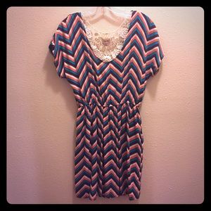 🍁Chevron & Crochet-Back Dress