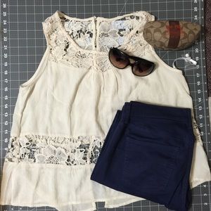 Off white top with lace detail size: large