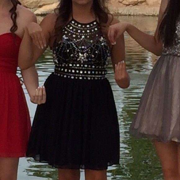 Black and Silver Highneck Homecoming Dress