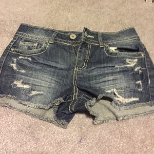 Distressed jean shorts