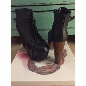 JEFFREY CAMPBELL BLACK LEATHER LITA