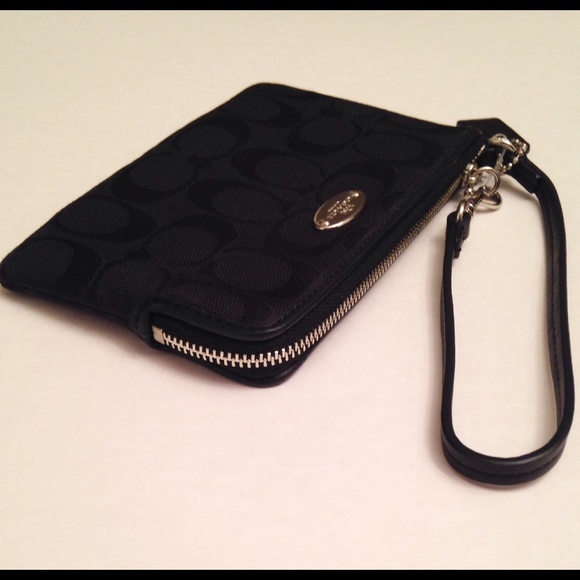 Coach Signature Black Corner Zip Wristlet