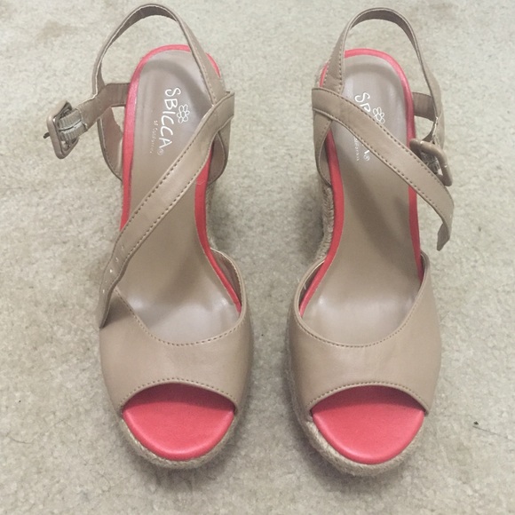 Tan and coral espadrilles