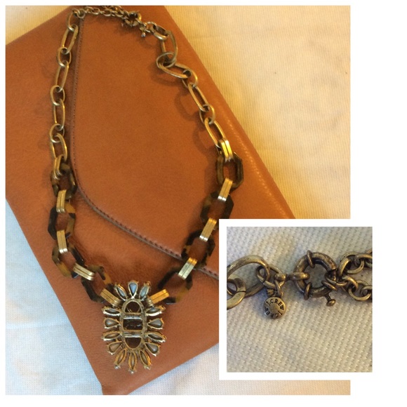 🔴 SOLD J. Crew Tortoise &Crystal Pendant Necklace - Picture 4 of 4
