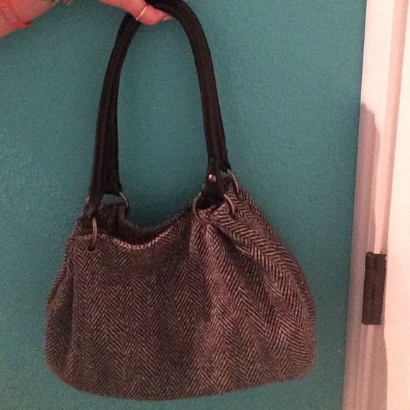 Gray and white chevron striped purse