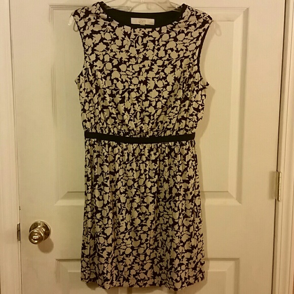 Ann Taylor LOFT Floral Black & Cream Dress-Petite