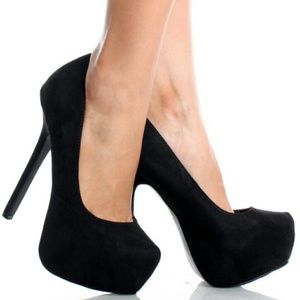 Black suede platform heels