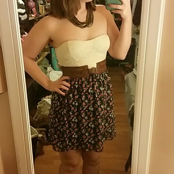 Floral & Lace Strapless Dress